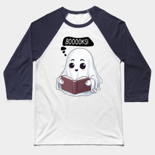 Kawaii Halloween Ghost 'BOOOOKS' - Spooktacular Reading Fun Baseball T-Shirt